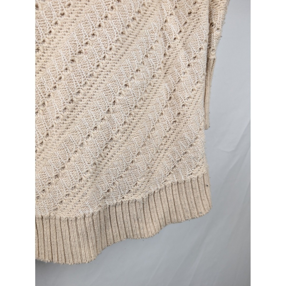 Pointelle Wool Cowl Neck Sweater‎ Size S Tan Cream Cottagecore Preppy Fisherman - Picture 6 of 11